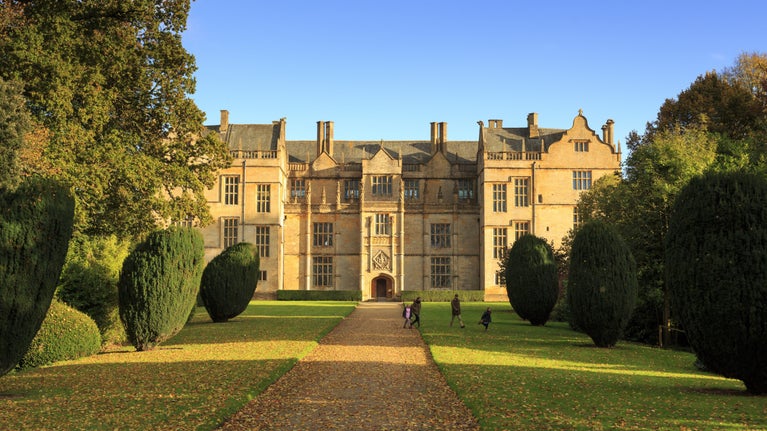 The drive leading to Montacute House, in Somerset, in autumn